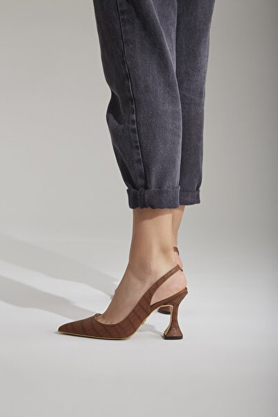 AYAKKABI PRENSİ Lydian Taba Kroko 8 Cm Kadın Stiletto, Topuklu Ayakkabı