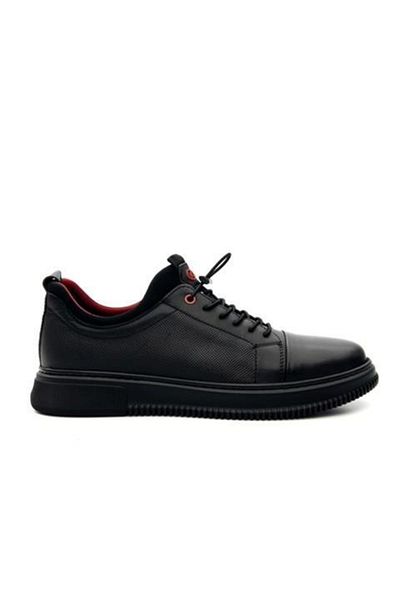 KOMCERO Pantofi casual negri elastici elastici din piele naturală pentru bărbați 3k0795-2297