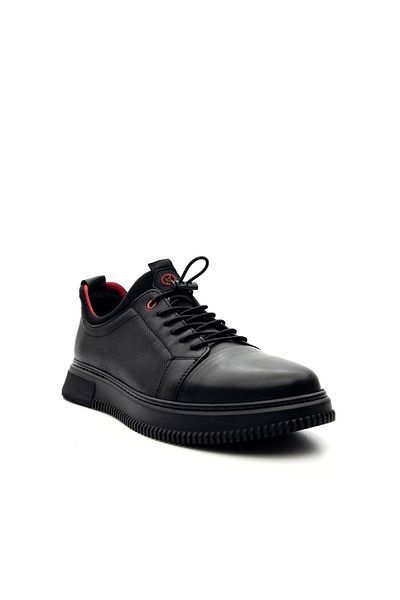 KOMCERO Pantofi casual negri elastici elastici din piele naturală pentru bărbați 3k0795-2297