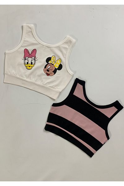Keywest Bluză crop pentru copii din 2 piese cu imprimeu și dungi Daisy & Minnie