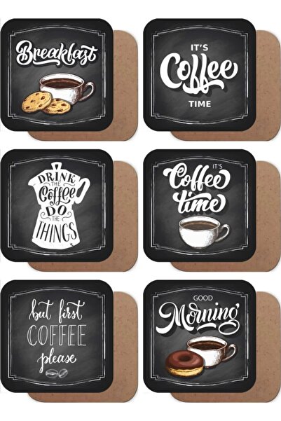 Öz Kupa Coffee Time Set of 6 Retro Vintage Wooden Coasters