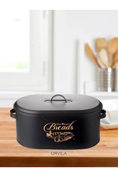 Orvila Luxury Bread Bowl with Metal Cover - Black