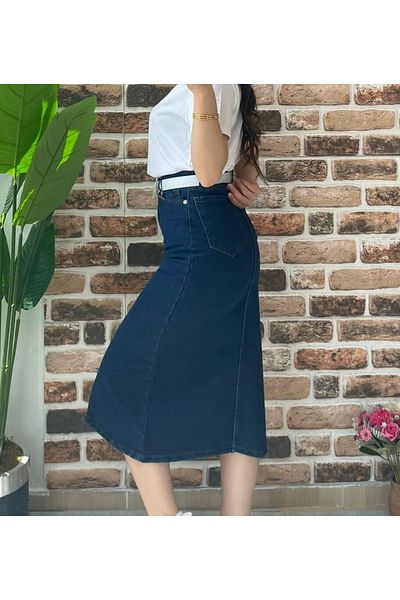 LİMABEL Női sötétkék hasított farmer szoknya Új szezon magas derekú sötétkék farmer szoknya