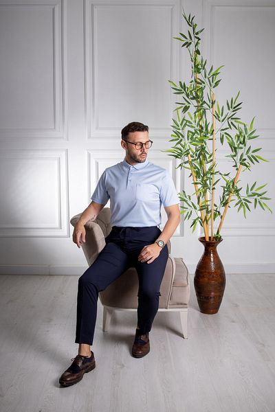 Sarar Μπλουζάκι Polo Neck Classic Fit με τσέπες 100% βαμβακερό γαλάζιο
