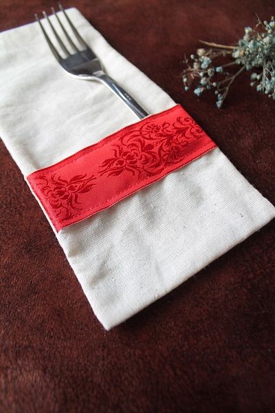 Emtory Home 6 Pieces Soft Red Striped Linen Spoon Holder Serving Presentation