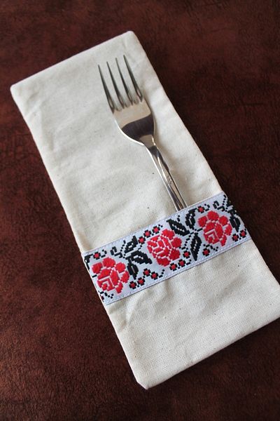 Emtory Home 6 Pieces Cross Stitched Flower Striped Linen Spoon Holder Service Presentation