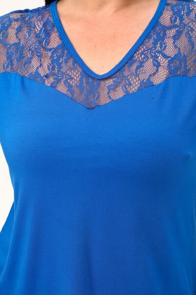 MJORA Μπλούζα με δαντέλα με μπλε γιακά καρδιάς