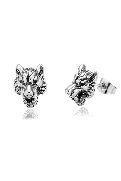 Viking Odin Fenrir İskandinav Kurt Nordik Tasarım Çivi Model 316L Çelik Erkek Küpe