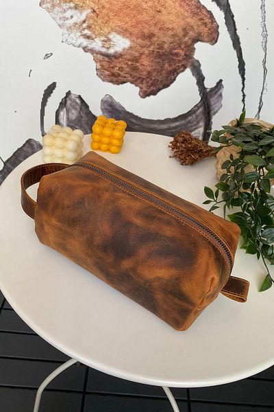 Modica Parthenon - Real Leather Zippered Handbag - Dopp Kit - Travel Makeup Bag