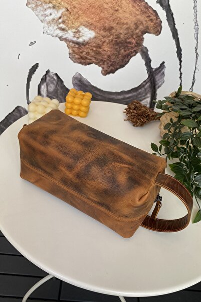 Modica Parthenon - Real Leather Zippered Handbag - Dopp Kit - Travel Makeup Bag