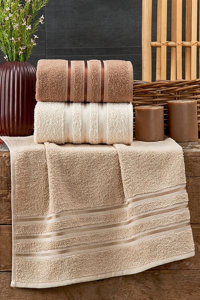 Sedona Dense Soft Border Brown Series 3-Piece Towel Set 50x85cm