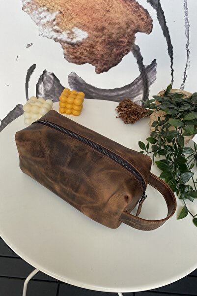 Modica Parthenon - Real Leather Zippered Handbag - Dopp Kit - Travel Makeup Bag