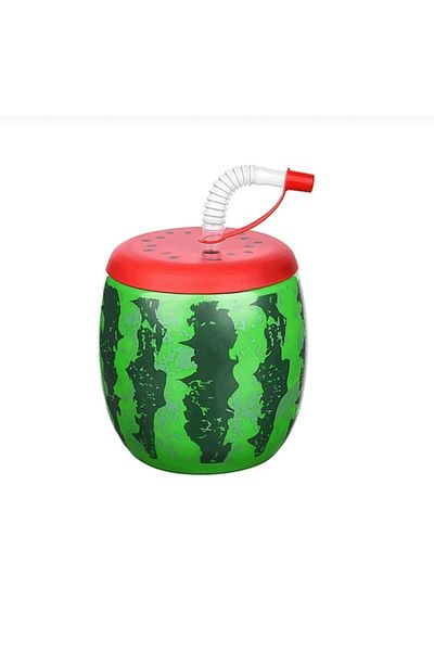 Titiz Plastik Unbreakable Glass with Straw Watermelon Pattern 900ml