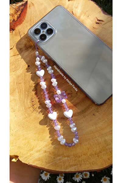 Atolye Ferda Transparent Bear and Heart Figured Phone Charm with Pearls Phone...
