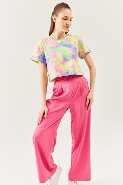 Butikgiz تي شيرت Batik Rainbow كبير الحجم مريح 100% من القطن الممشط برقبة دائ...