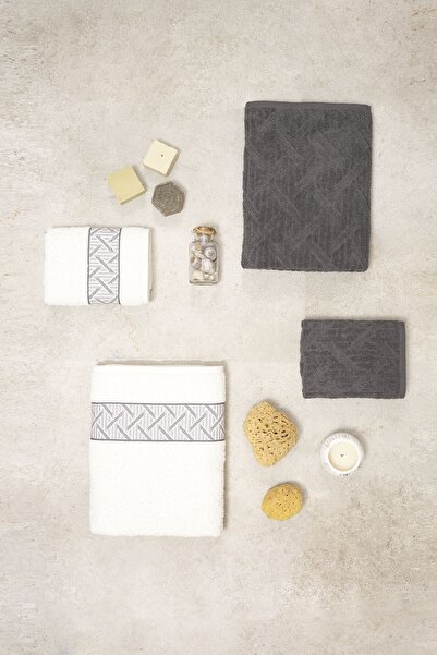 Karaca Home Mencia Offwhite-Grey 100% Cotton Bath Set