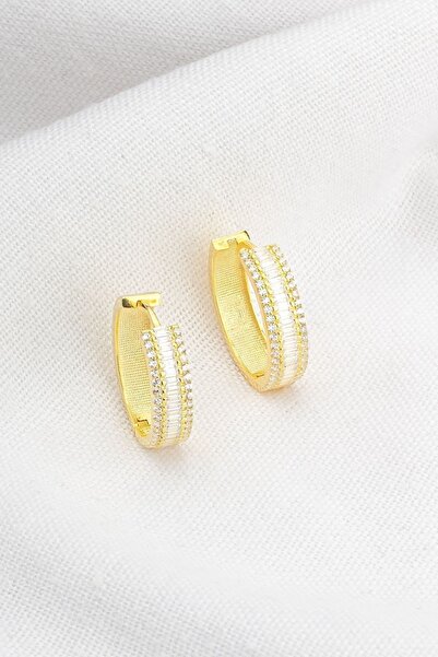 Silvano Jewelry 925 Ayar Gümüş Sıra Taşlı Halka Küpe