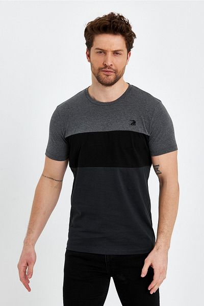 Adams Tricou pentru bărbați din bumbac pieptănat cu mânecă scurtă cu decolteu