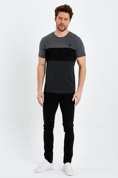 Adams Tricou pentru bărbați din bumbac pieptănat cu mânecă scurtă cu decolteu
