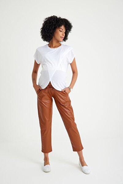 Accouchee Comfy Cool Deri Görünümlü Rahat Pantolon