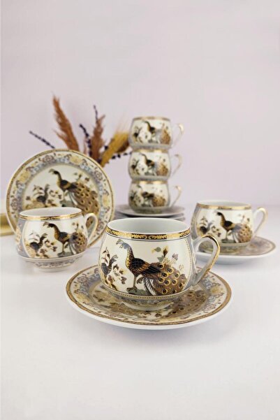 Digithome Kosova Porcelain Chubby 6-Piece Coffee Cup Set Gold Gilt Cream - Gs...