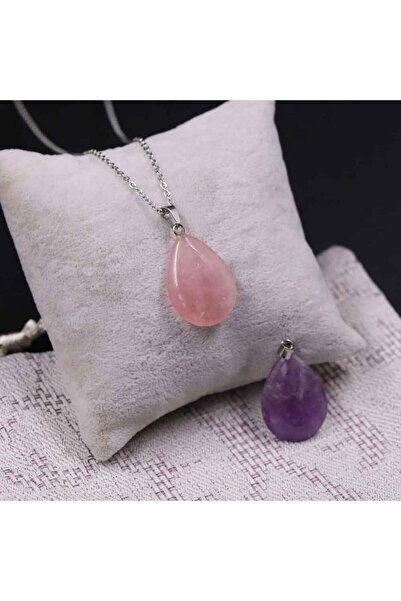 Amethyst Stone-Pink Quartz Stone Drop Model Natural Stone Necklace Set of 2