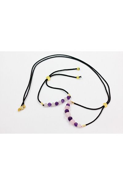 MYTAKIAĞACIMFH Amethyst Stone - Pink Quartz Stone String Necklace and Bracelet Set (ADJUSTABLE)