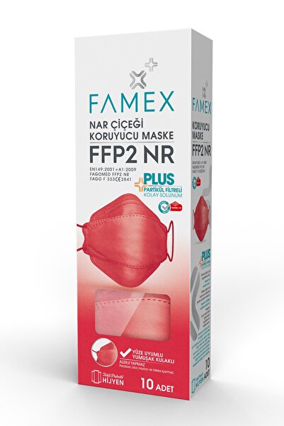 FAMEX N95 Ffp2 Koruyucu Maske Nar Çiçeği Renk 10 Adet Tekli Paket Fish Modeli
