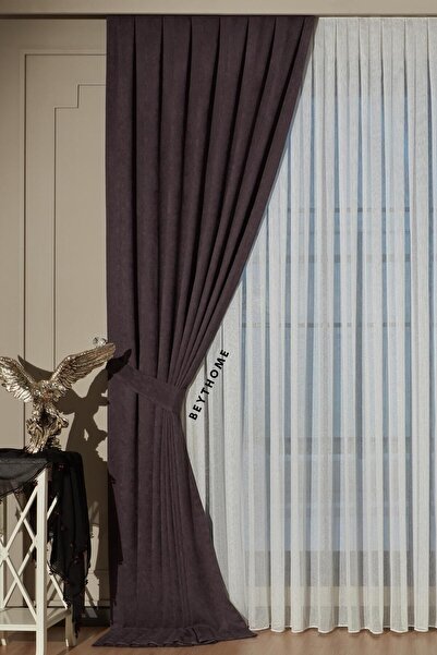 Beythome Antrasit Gri Soft Kadife Fon Perde - Pileli Tek Kanat - X 2 Orta Pile