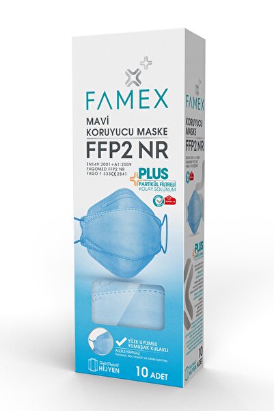 FAMEX N95 Ffp2 Koruyucu Maske Mavi Renk 10 Adet Tekli Paket Fish Modeli