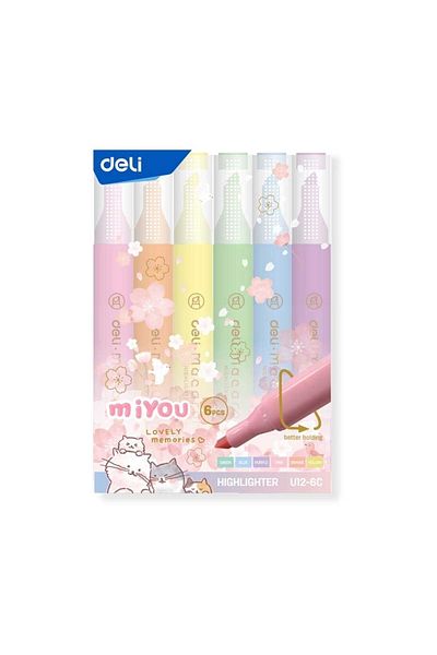 Deli Macaron Pastel Colors 6-Piece Highlighter U12-6C