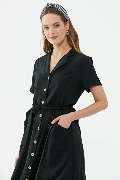 Sementa Φόρεμα Midi Length Crepe Shirt - Μαύρο