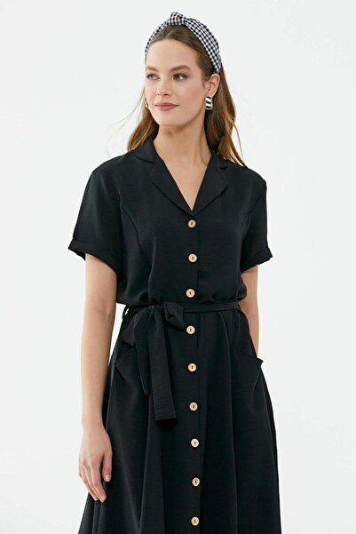 Sementa Φόρεμα Midi Length Crepe Shirt - Μαύρο