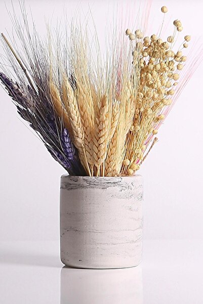 Agon Mermer Desenli Silindir Beton Sukulent Saksı