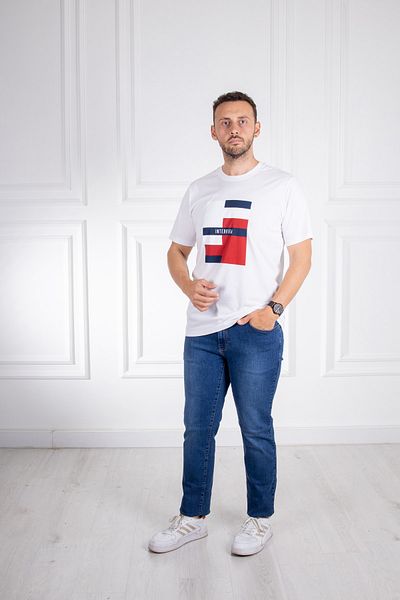 Sarar Interview Wraps O Neck Basic 100% bumbac tricou alb imprimat