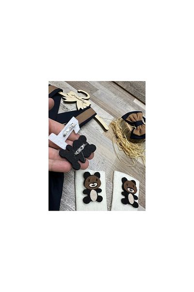 Feriatolye Teddy bear concept Navy blue tan baby boy shorts salopet 1 year old birthday outfit