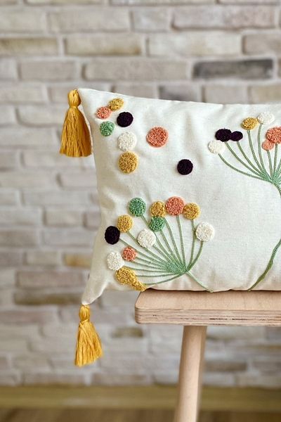 SWITA Single Punch Embroidered Flower Pattern Throw Pillow Cover