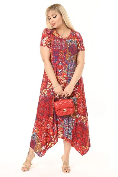 Hazinedan Rochie de damă cu croială asimetrică cu model etnic de mărime mare