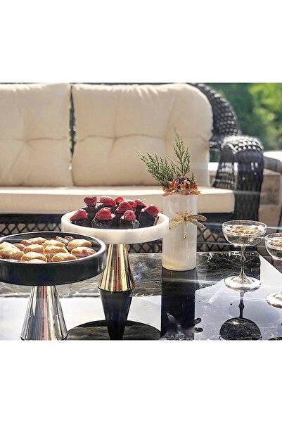 MIARIK DESIGN & DEKORASYON Dekoratif Mermer Pirinc Ayaklı Sunum Tabağı