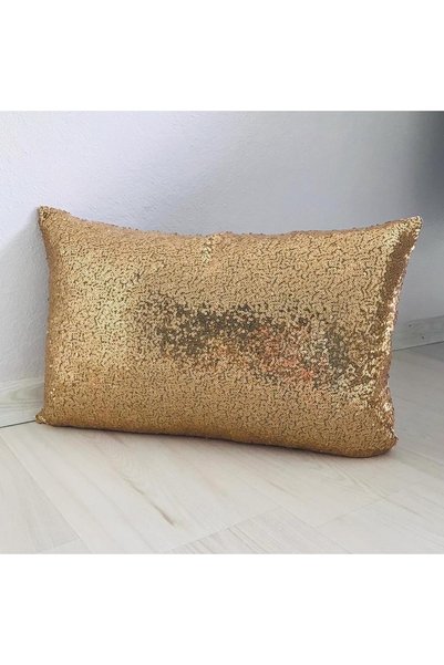YILMAZHOME Sequined Rectangular Throw Pillow Cover - Gold