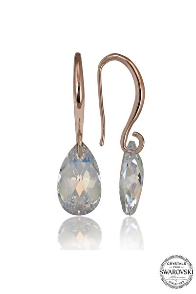 Swaroski Crystal Taşlı Kadın Parlak Damla Rose Gümüş Küpe