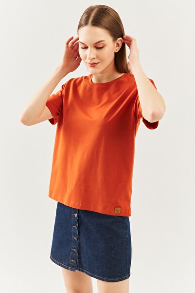 Butikgiz Πλακάκι Oversize Άνετο μπλουζάκι από 100% βαμβάκι με χτενισμένο λαιμ...