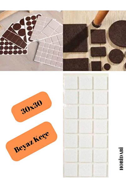 HOBİDABİ Yapışkanlı Mobilya Sandalye Koltuk Mobilya Ayak Keçesi 30 X 30 Mm Beyaz