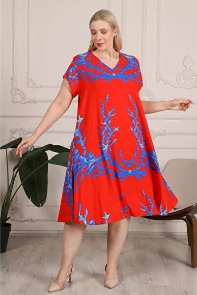 LİKAPA Kurudal Patterned Short Sleeve Viscose Plus Size Dress