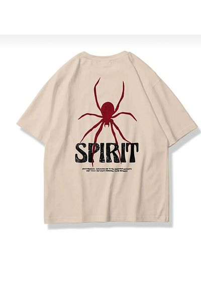 BYMEER Μπλουζάκι Unisex Beige Spirit Printed Crew Neck Cotton Oversize