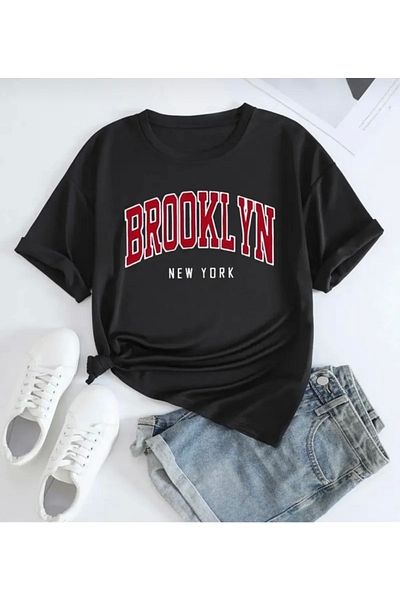 Josette Μπλουζάκι Unisex Black Brooklyn Printed Crew Neck Oversize