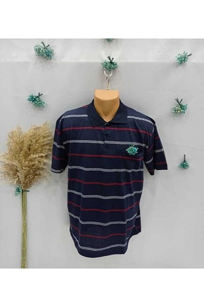 FATELLA Men's Father Model Polo Collar Combed Cotton Stripe Patterned Tshirt Father's Day