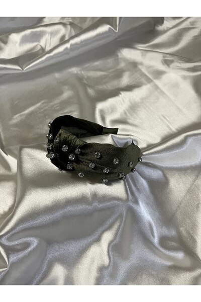 MegssStore Кадифена корона/лента за коса от камък циркон в цвят каки