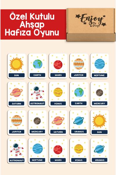 Little One Uzay Ve Gezegenler Ahşap Hafıza Ve Zeka Oyunu Seti - Eğitici Aktiv...