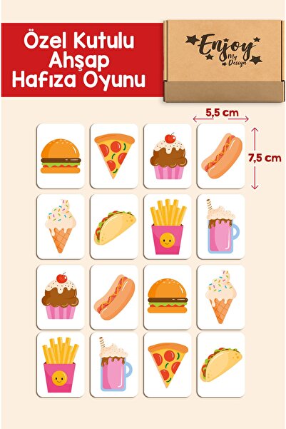 Enjoymydesign Yiyecekler Ahşap Hafıza Oyunu Zeka Eşleştirme Oyunu Hafıza Kart...